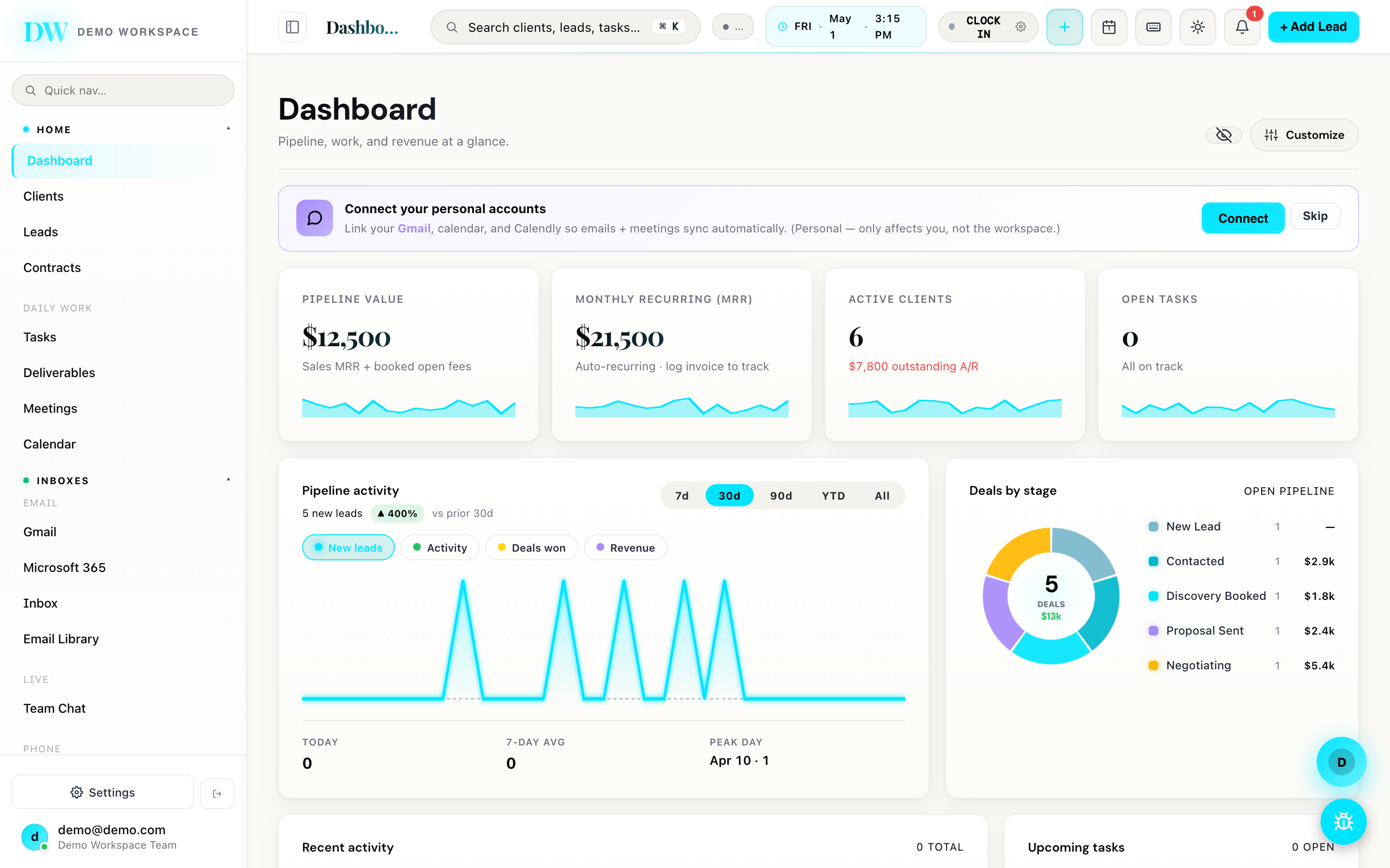 Zay CRM Dashboard (Light) screenshot — Same dashboard.